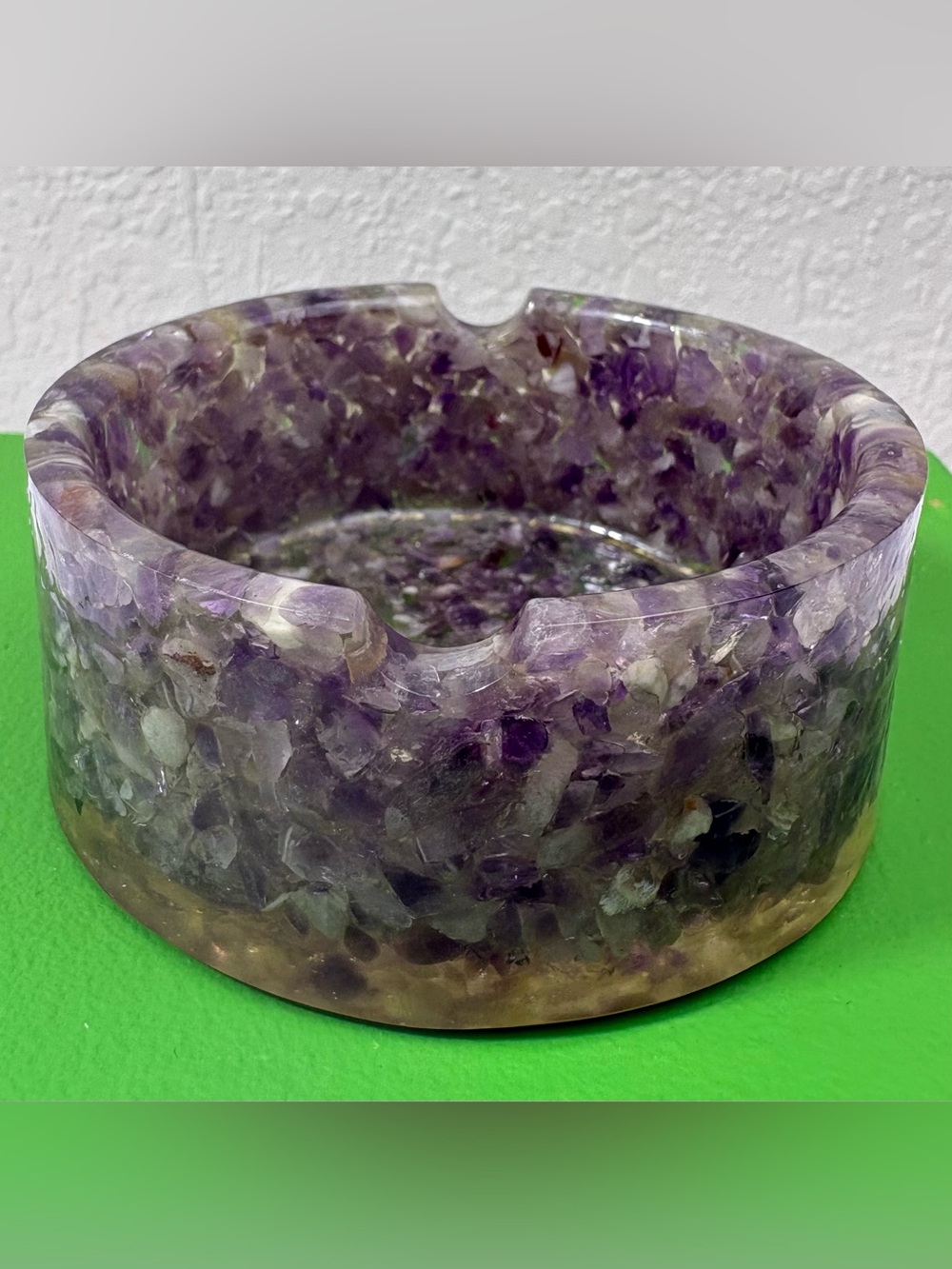 Handcrafted Ashtray Made from Natural Amethyst Crystal Chips Embedded in Resin